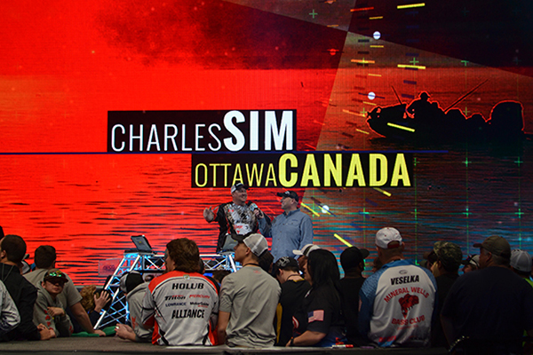 Charles Sims on stage at Bassmaster Classic